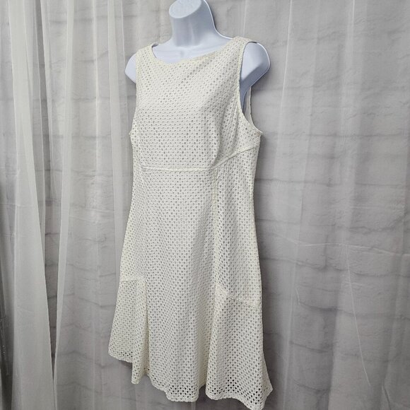 Chaps Off White Crochet Lace Sleeveless Dress Coquette Boho 16 - Picture 4 of 11